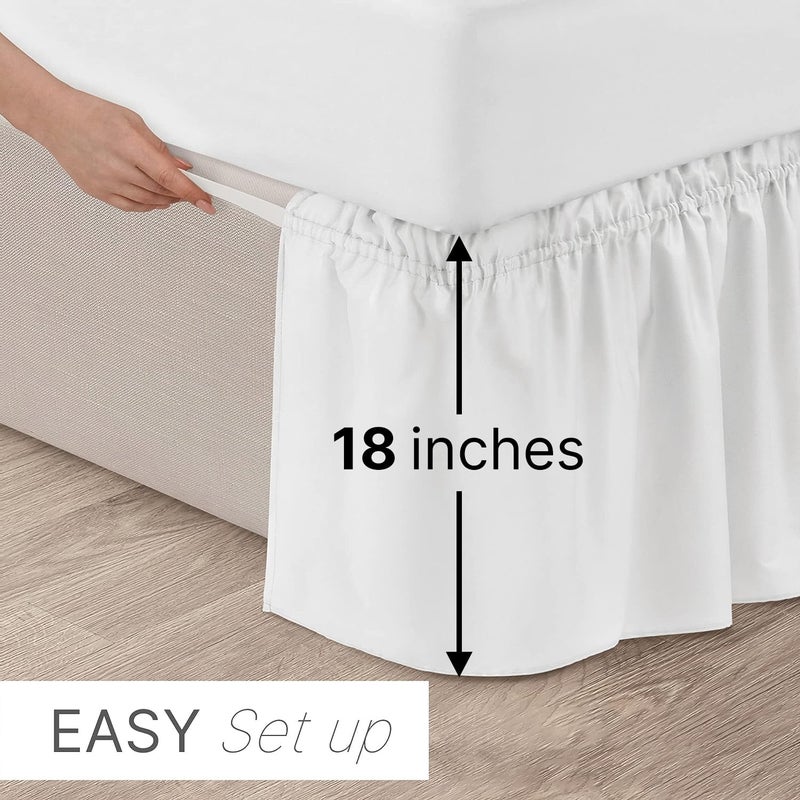 Wrap Around Dust Ruffle Bed Skirt - White - Bed Skirt for Full Size Beds with 18 in. Drop - Easy Fit Elastic Strap - Pleated Bedskirt with Brushed Fabric - Wrinkle Free  Machine Wash - by CGK Linens
