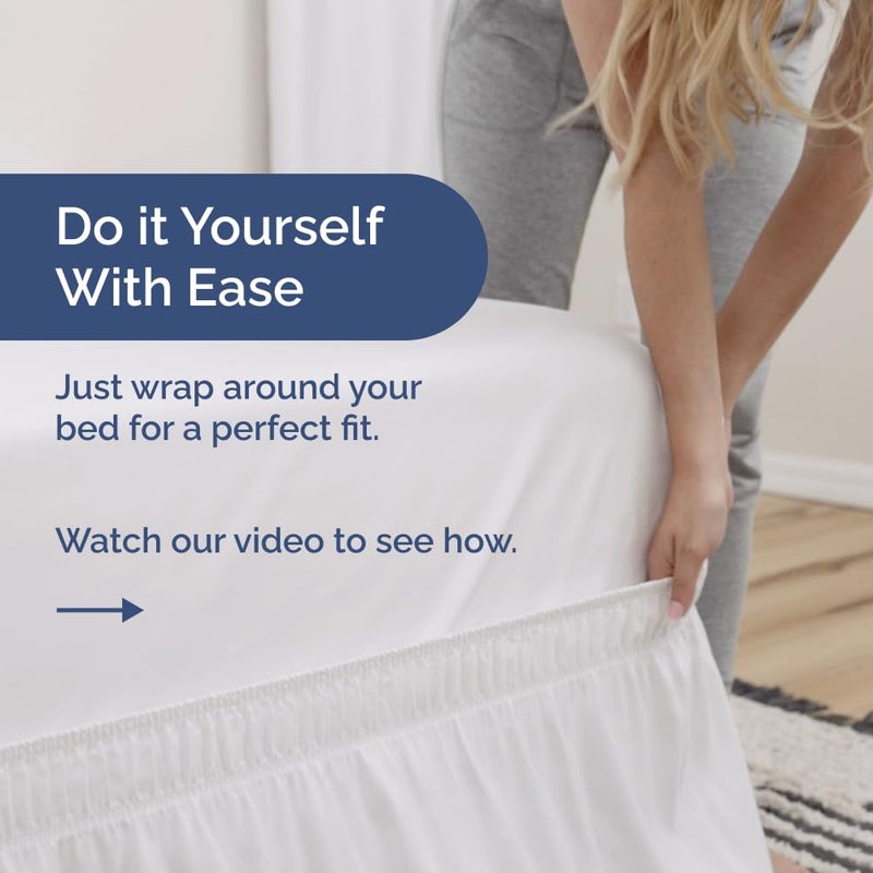 Wrap Around Dust Ruffle Bed Skirt - White - Bed Skirt for Full Size Beds with 18 in. Drop - Easy Fit Elastic Strap - Pleated Bedskirt with Brushed Fabric - Wrinkle Free  Machine Wash - by CGK Linens