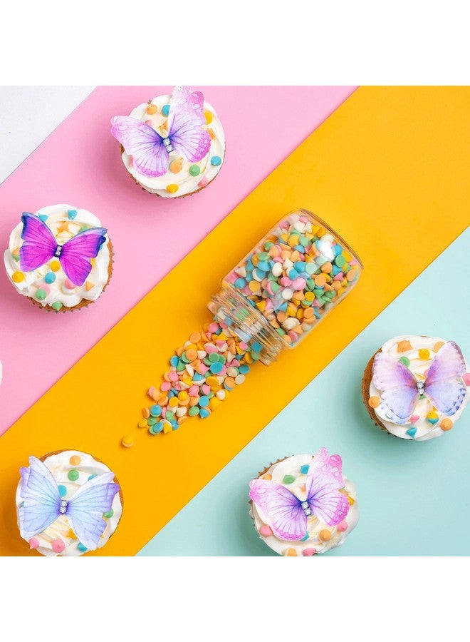 Ephlyn 24Pcs Lively 3D Butterfly Cupcake Toppers Double Layer Butterfly Decorations for Girls Women's Happy Birthday Wedding Party Cake Wall Party Food Decorations Purple - Image 4