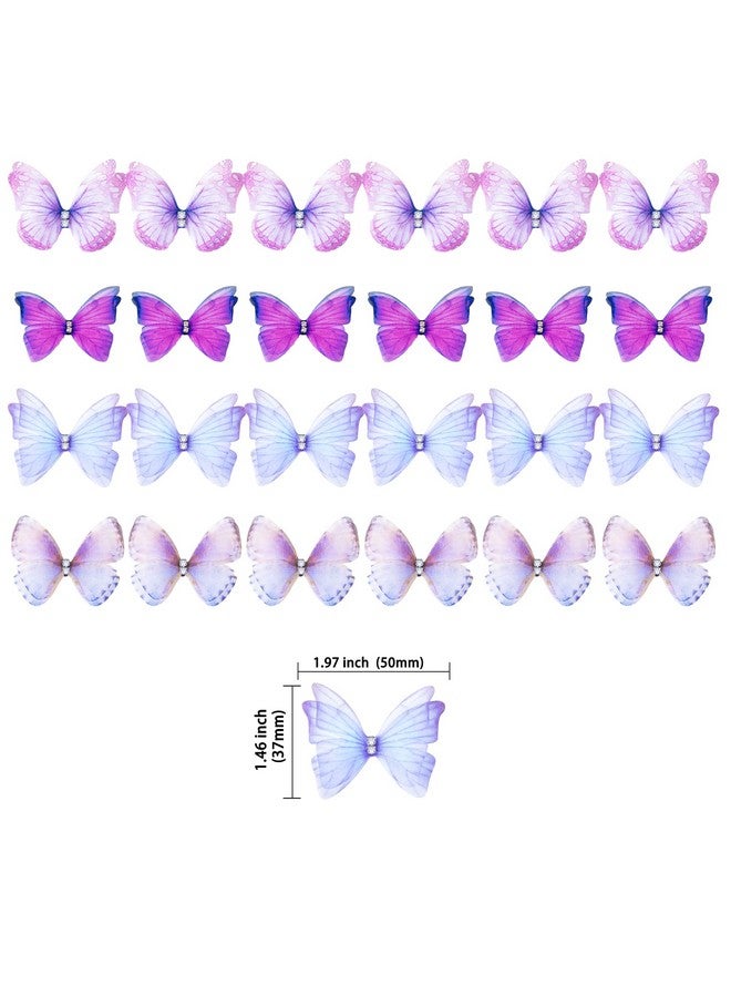 Ephlyn 24Pcs Lively 3D Butterfly Cupcake Toppers Double Layer Butterfly Decorations for Girls Women's Happy Birthday Wedding Party Cake Wall Party Food Decorations Purple - Image 2