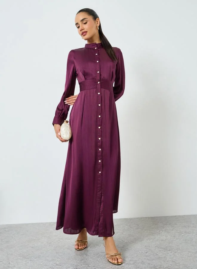 Styli Magenta Long Sleeves Shirt Maxi Dress