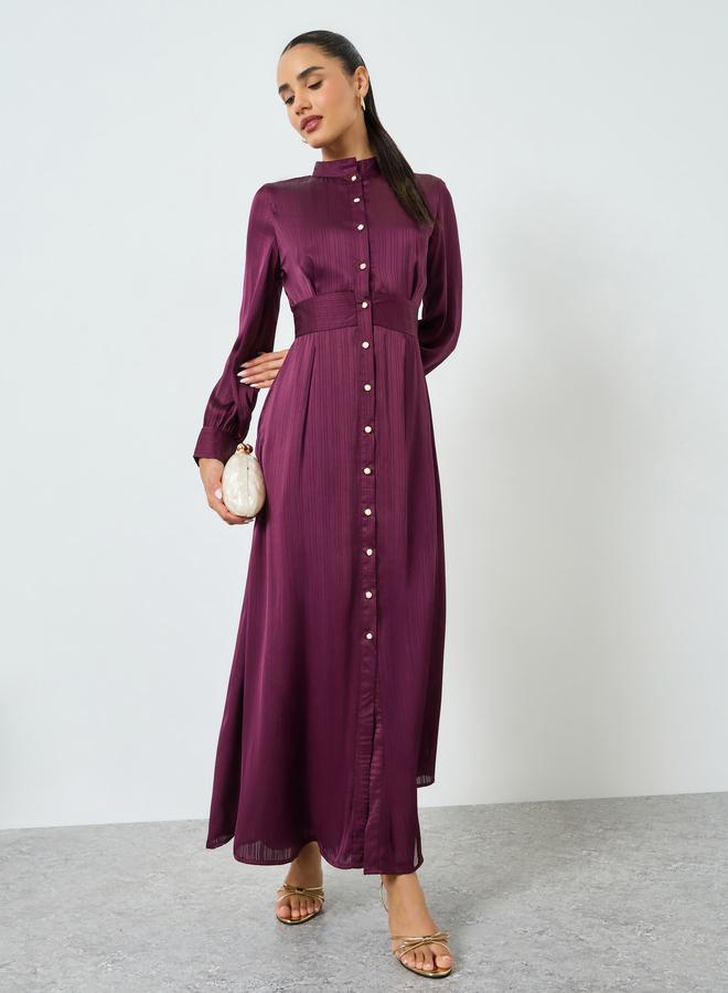 Styli Magenta Long Sleeves Shirt Maxi Dress - Image 1
