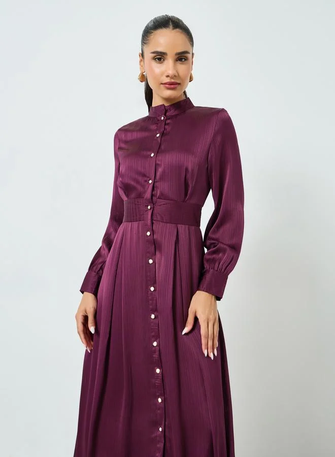 Styli Magenta Long Sleeves Shirt Maxi Dress
