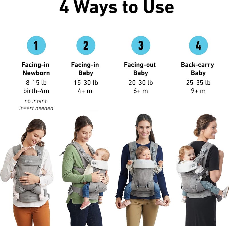 Graco Cradle Me 4 in 1 Baby Carrier | Includes Newborn Mode with No Insert Needed, Black Onyx - Image 3