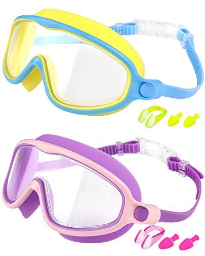 Rantizon Kids Swim Goggles 2 Pack, Wide View Swimming Goggles for Child 3-15, Anti Fog&UV No Leaking Goggles for Boys Girls - Image 1