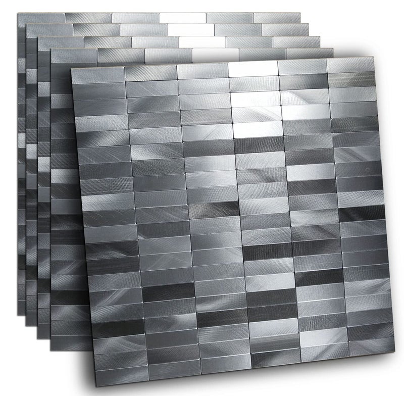 XUANINY Peel and Stick Tile Backsplash Self- Adhesive Wall Tiles Aluminum Mosaic Sticker for Kitchen (11.33"x11.92" Per Sheet, Pack of 10 pcs) (Long Silver Grey) - Image 1