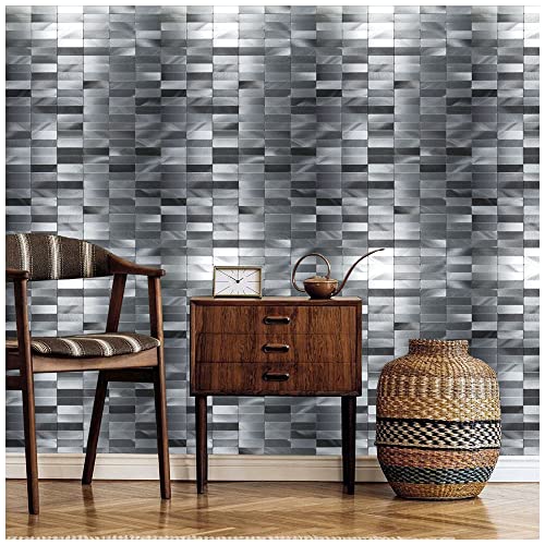 XUANINY Peel and Stick Tile Backsplash Self- Adhesive Wall Tiles Aluminum Mosaic Sticker for Kitchen (11.33"x11.92" Per Sheet, Pack of 10 pcs) (Long Silver Grey) - Image 3