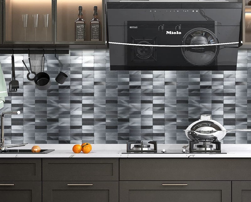 XUANINY Peel and Stick Tile Backsplash Self- Adhesive Wall Tiles Aluminum Mosaic Sticker for Kitchen (11.33"x11.92" Per Sheet, Pack of 10 pcs) (Long Silver Grey) - Image 5