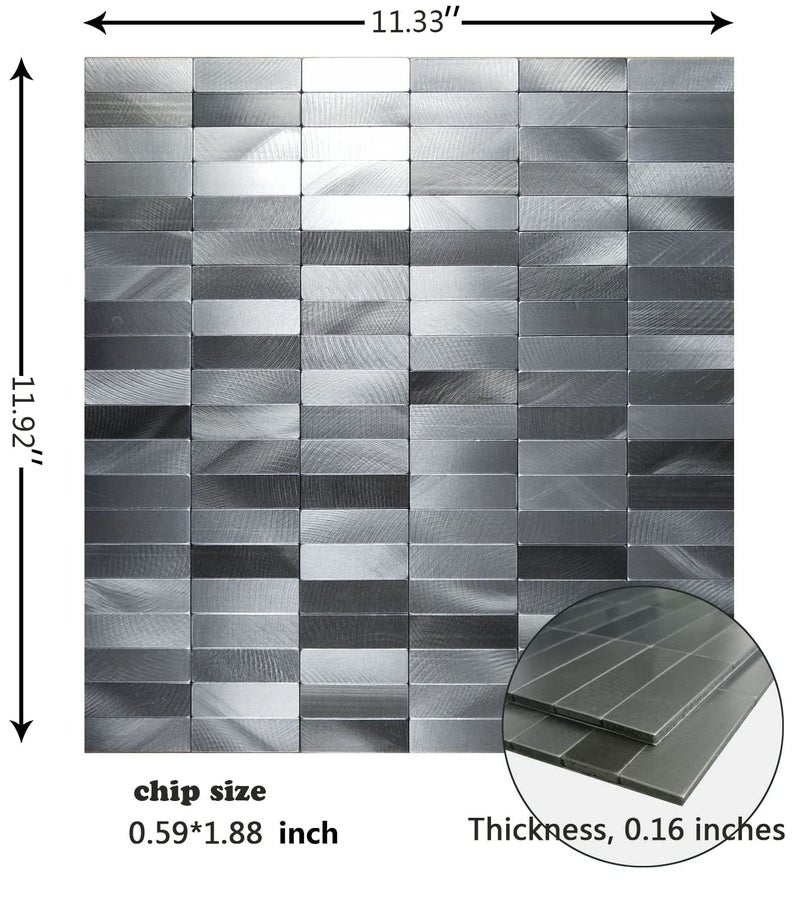 XUANINY Peel and Stick Tile Backsplash Self- Adhesive Wall Tiles Aluminum Mosaic Sticker for Kitchen (11.33"x11.92" Per Sheet, Pack of 10 pcs) (Long Silver Grey) - Image 4