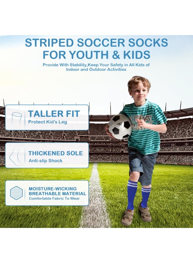 Kids Soccer Socks, 3 Pair Striped Knee High Football Socks for Boys & Girls, Youth Sports Athletic Socks for Ages 6-12 - Image 4
