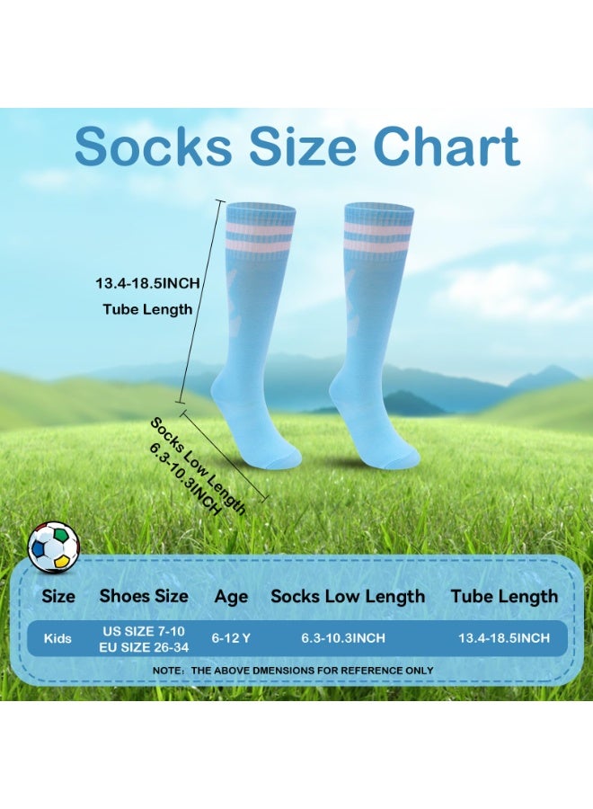 Kids Soccer Socks, 3 Pair Striped Knee High Football Socks for Boys & Girls, Youth Sports Athletic Socks for Ages 6-12 - Image 2