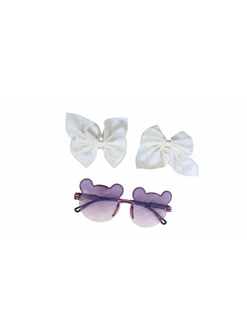 Girls’ Sunglasses | Girls’ Sunglasses with 2 Bow-Shaped Hair Ties | Multiple colors and designs. - Image 3