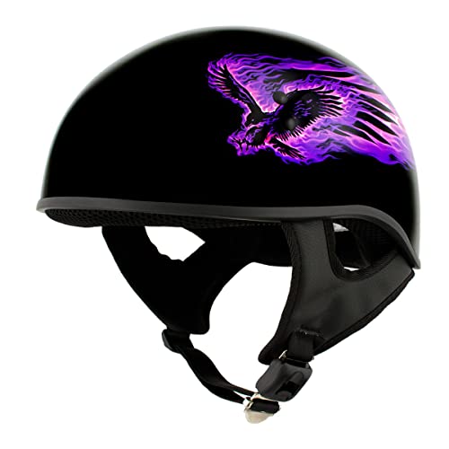 Hot Leathers HLD1007 'Black Out Eagle' Gloss Black Motorcycle DOT Skull Cap Half Helmet for Men and Women Biker - Medium - Image 1