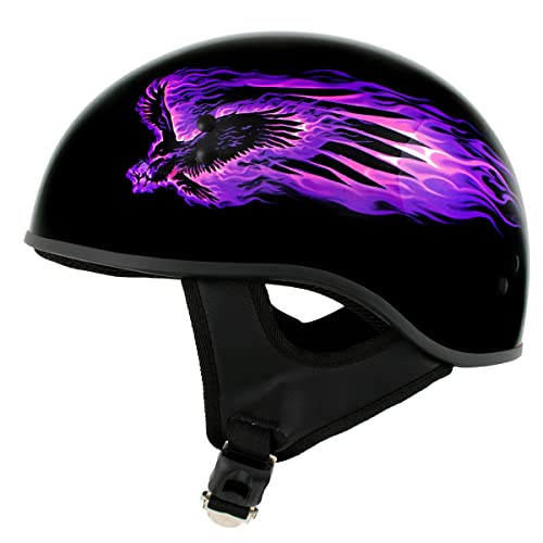 Hot Leathers HLD1007 'Black Out Eagle' Gloss Black Motorcycle DOT Skull Cap Half Helmet for Men and Women Biker - Medium - Image 4