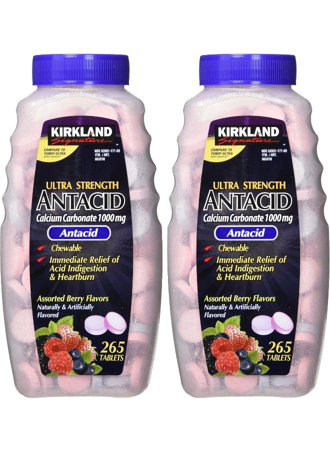 Kirkland Signature Chewable Ultra Strength Antacid/Calcium Supplement 1000mg 265 Count (Pack of 2)