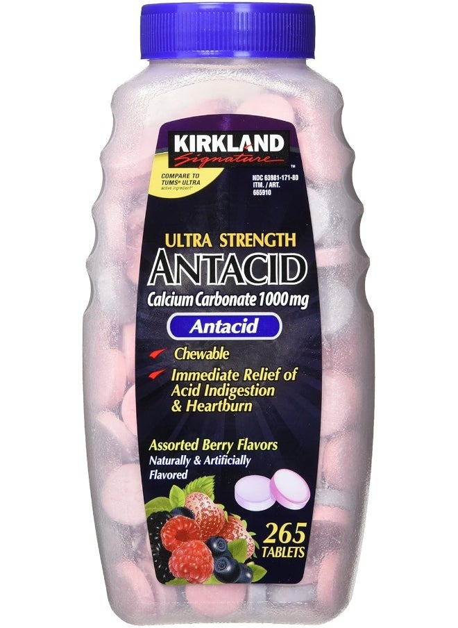 Kirkland Signature Chewable Ultra Strength Antacid/Calcium Supplement 1000mg 265 Count (Pack of 2)