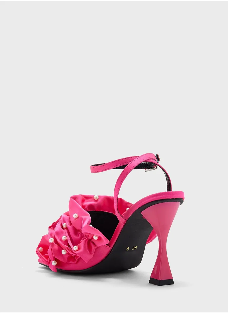 RIVER ISLAND Ruffle Pearl Heeled Sandals