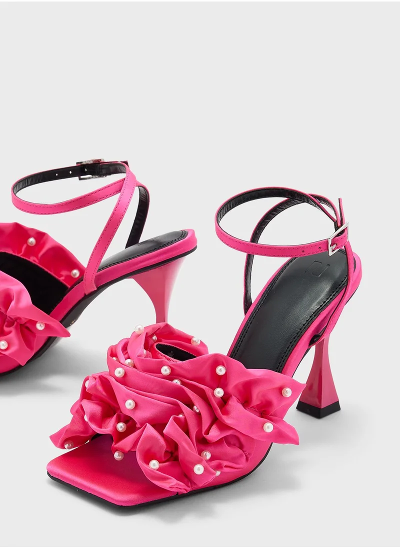 RIVER ISLAND Ruffle Pearl Heeled Sandals