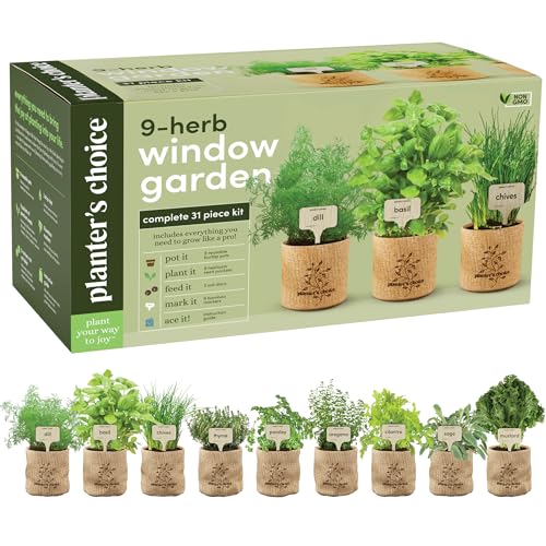 Planters' Choice 9 Herb Indoor Window Garden Kit - House Plants Seeds - Best Unique Christmas Gift Ideas for Women, Mom, Friend, Her, Birthday, Housewarming, Mother - New Home Kitchen Gifts - Image 1