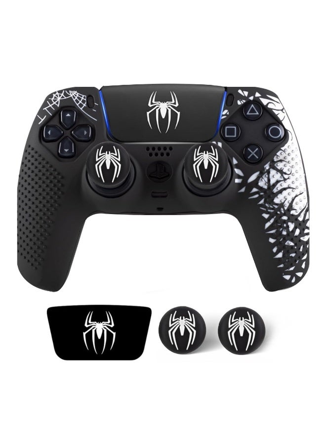 Chabeia Anti-Slip PS5 Controller Skin, PS5 Controller Accessories, Non-Slip Silicone PS5 Cover Thumb Grip Gaps, Touch Pad Sticker and Cover Wrap Stickers -Black-Spider