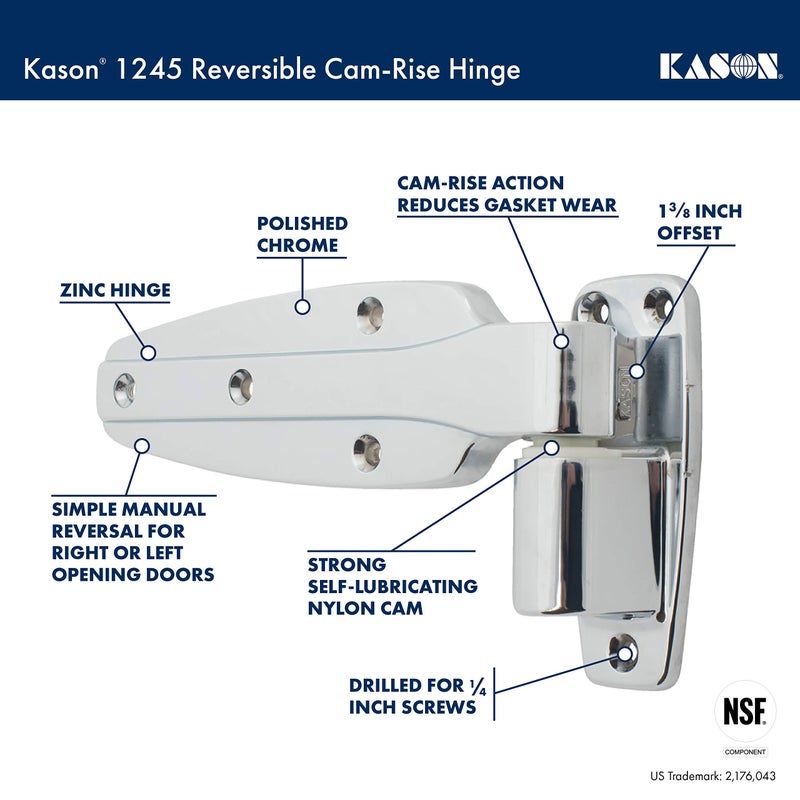 KASON مفصلة Kason 1245 قابلة للعكس بارتفاع الكامة من 1 إلى 3/8 بوصة إزاحة 11245000048 - Image 3