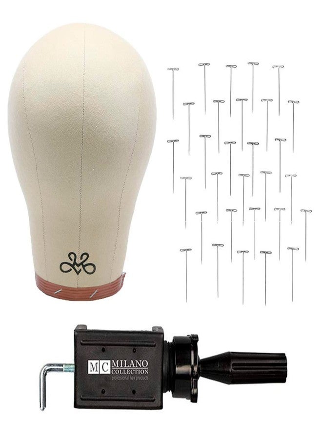 Milano Collection Wig Making & Styling Essentials Kit, Includes 21” Cork Canvas Block Wig Head and 30 pc. T-Pins, Table Clamp Wig Stand, Great for Beginners to Experts - Image 1