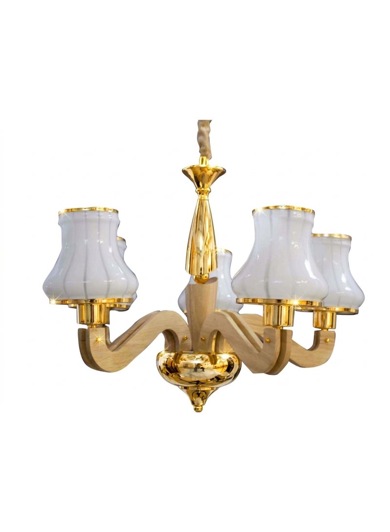 Decorative Wooden & Gold Chandelier - Image 1
