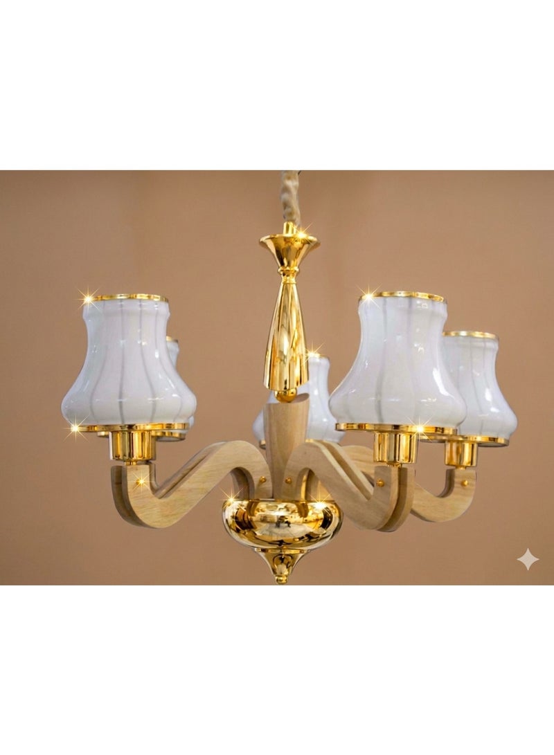 Decorative Wooden & Gold Chandelier - Image 3
