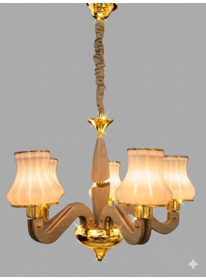 Decorative Wooden & Gold Chandelier - Image 4
