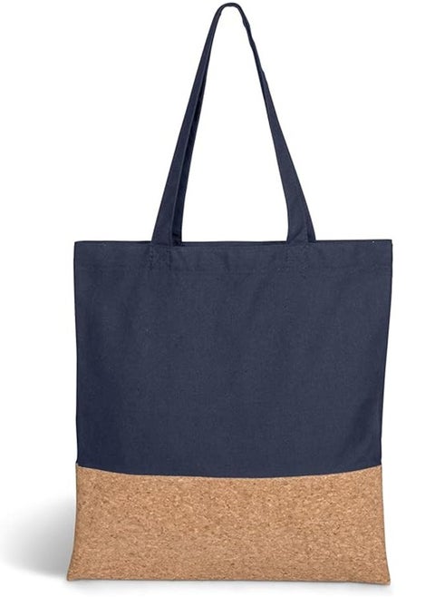 Canvas Tote Bag with Cork Bottom, Navy Blue, 40 x 35 cm