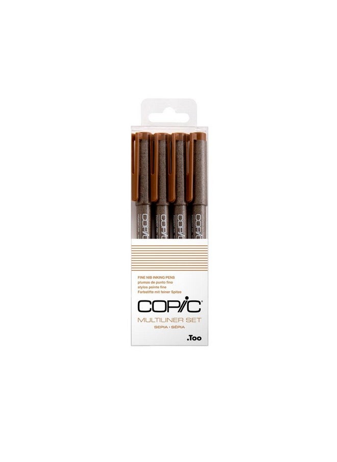 COPIC - Copic Markers Multiliner Sepia Pigment Based Ink, 4-Piece Set - Image 1