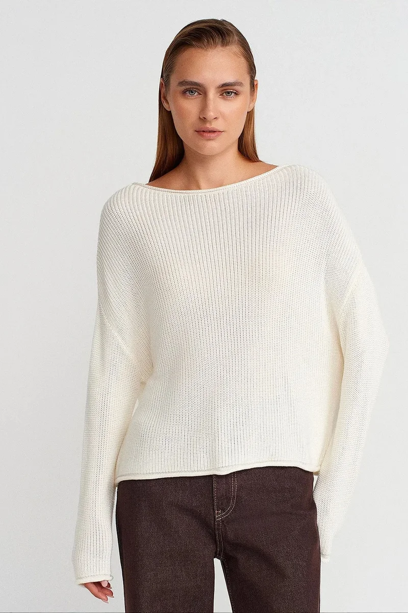 DILVIN Women's Ribbed Boat Neck Knit Sweater