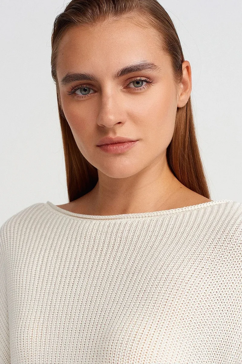 Dilvin Ivory Natural DILVIN Women's Ribbed Boat Neck Knit Sweater for Women | Best Price UAE