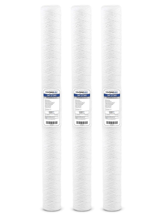 خرطوشة فلتر مياه هيدرونيكس HX-SWC-25-2005/3 عالمية من NSF، ملفوفة بخيط، 2.5 بوصة × 20 بوصة - 5 ميكرون - عبوة من 3 قطع، لون أبيض