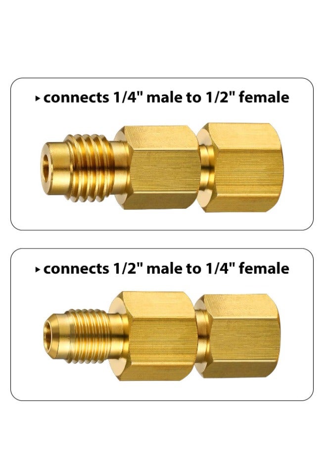 4 Pieces 6015 R134A Brass Refrigerant Tank Adapter to R12 Fitting Adapter Yakumuz 1/2 Female to 1/4 Male Flare Adaptor Valve Core and 6014 Vacuum Pump Adapter 1/4 Inch Flare Female to 1/2 Inch Male - Image 4