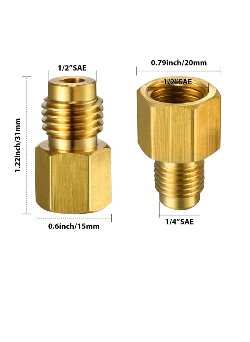 4 Pieces 6015 R134A Brass Refrigerant Tank Adapter to R12 Fitting Adapter Yakumuz 1/2 Female to 1/4 Male Flare Adaptor Valve Core and 6014 Vacuum Pump Adapter 1/4 Inch Flare Female to 1/2 Inch Male - Image 2