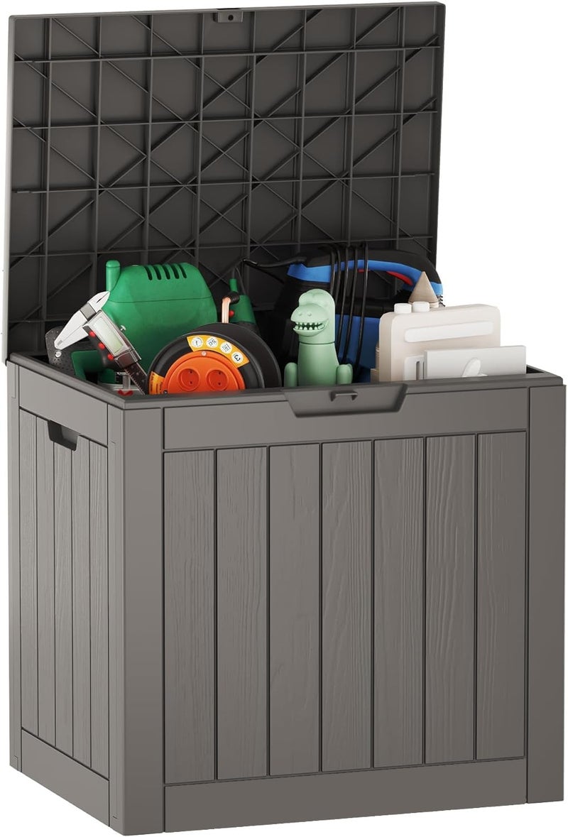 Modern Portable Outdoor Storage Box Lockable Deck Box Waterproof Resin Storage Bin for Package Delivery, Gardening Tools, Patio Cushions, UV Resistant (Grey, 118L) - Image 1