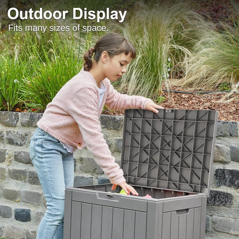 Modern Portable Outdoor Storage Box Lockable Deck Box Waterproof Resin Storage Bin for Package Delivery, Gardening Tools, Patio Cushions, UV Resistant (Grey, 118L) - Image 5