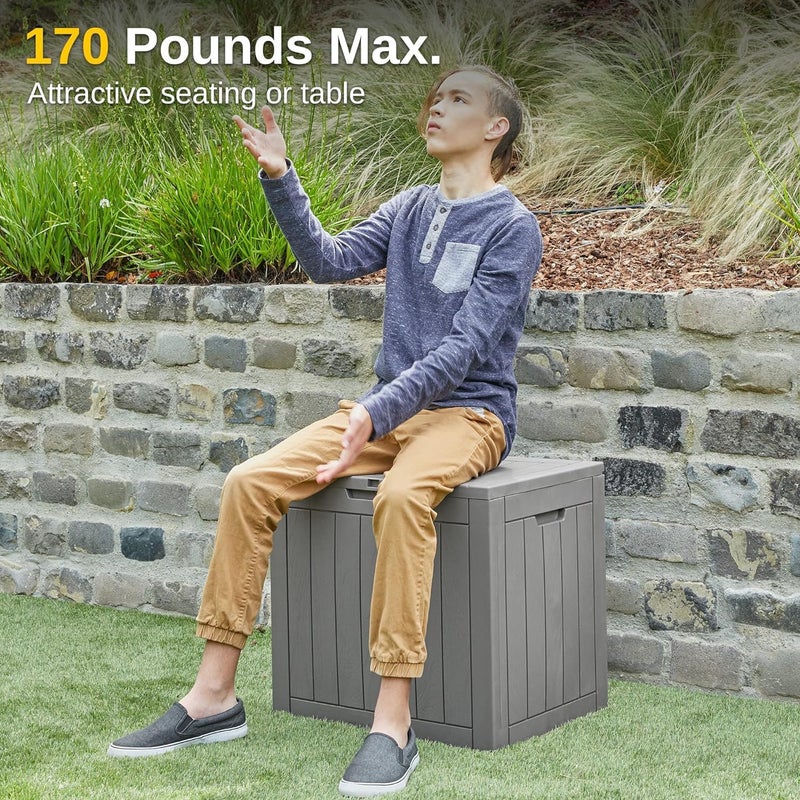 Modern Portable Outdoor Storage Box Lockable Deck Box Waterproof Resin Storage Bin for Package Delivery, Gardening Tools, Patio Cushions, UV Resistant (Grey, 118L) - Image 4