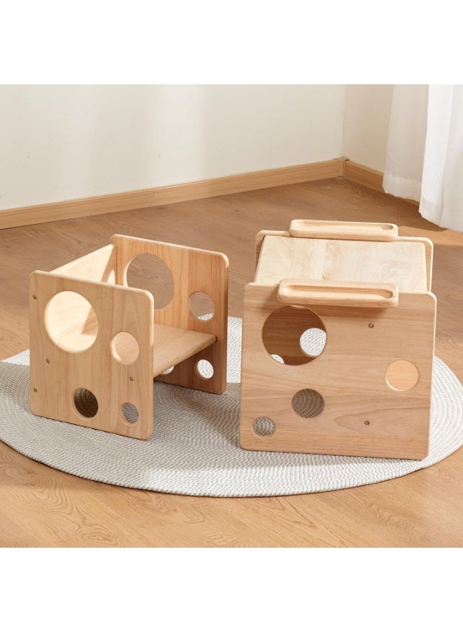 Toriseek Kids Table and Chair Set, Montessori Weaning Table and Chairs Set for Toddler, Natural Solid Wooden Activity Table Cube Chair for Drawing Reading, Montessori Playroom Furniture for Children - Image 1