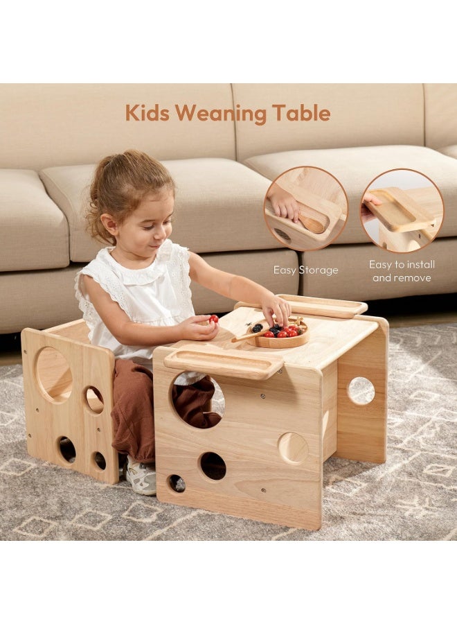 Toriseek Kids Table and Chair Set, Montessori Weaning Table and Chairs Set for Toddler, Natural Solid Wooden Activity Table Cube Chair for Drawing Reading, Montessori Playroom Furniture for Children - Image 3