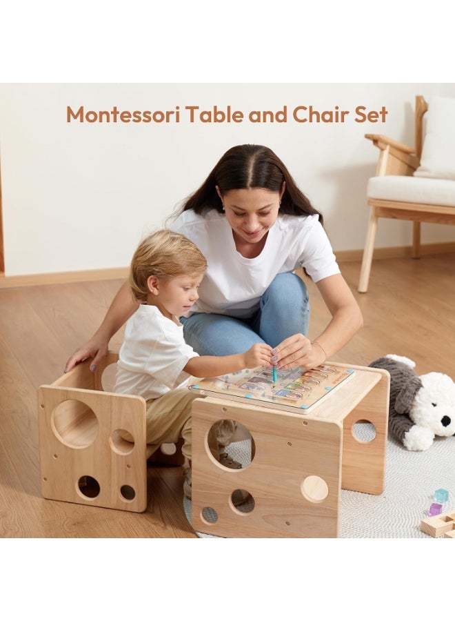 Toriseek Kids Table and Chair Set, Montessori Weaning Table and Chairs Set for Toddler, Natural Solid Wooden Activity Table Cube Chair for Drawing Reading, Montessori Playroom Furniture for Children - Image 5