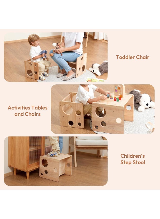 Toriseek Kids Table and Chair Set, Montessori Weaning Table and Chairs Set for Toddler, Natural Solid Wooden Activity Table Cube Chair for Drawing Reading, Montessori Playroom Furniture for Children - Image 4