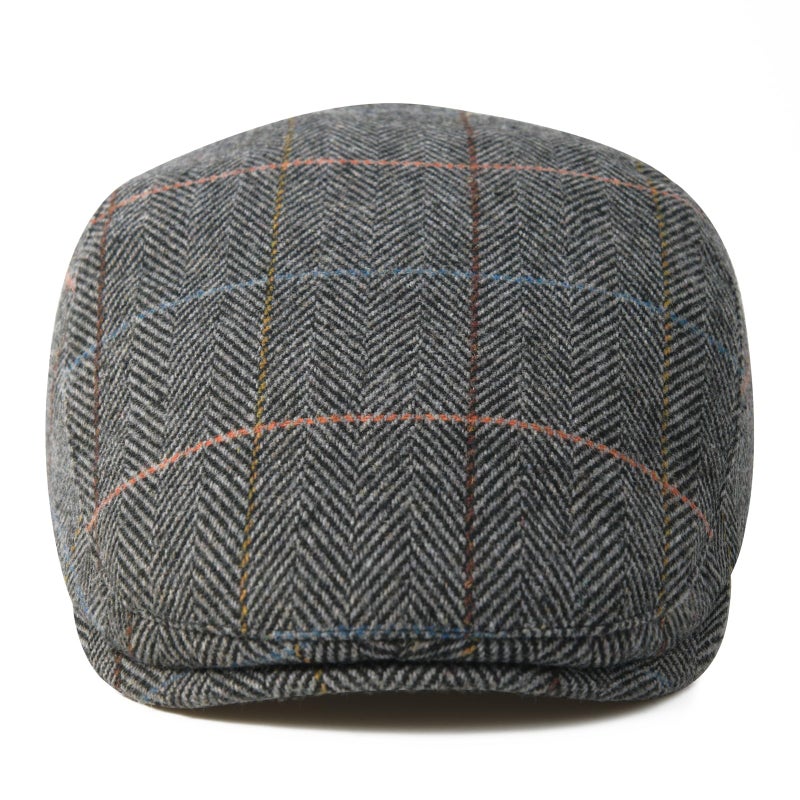 FEINION Men Wool Blend Flat Cap Tweed Newsboy Ivy Hat (Plaid Grey) - Image 3