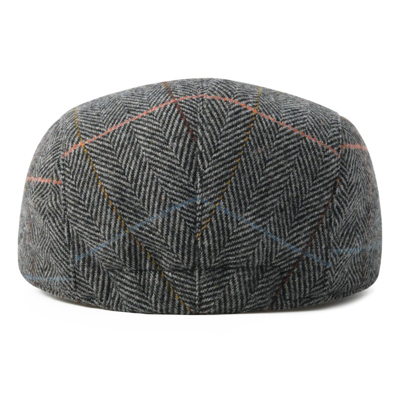 FEINION Men Wool Blend Flat Cap Tweed Newsboy Ivy Hat (Plaid Grey) - Image 5