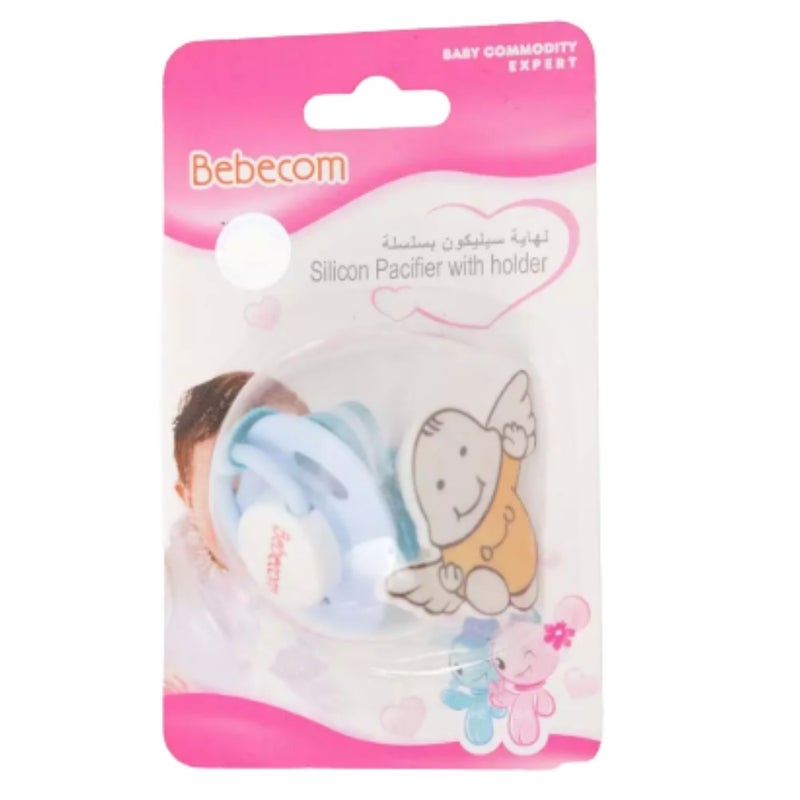 Bebecom Silicon Pacifier with Holder and Chain Pink Color - Image 1