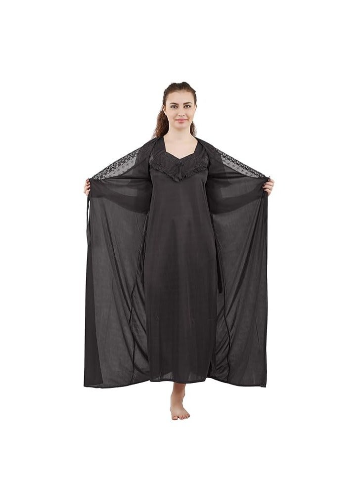 Accessorize Kingdom Women's Satin Solid Maxi (Size - Free Size) (Nightwear Set Pack of 2)  - Image 1