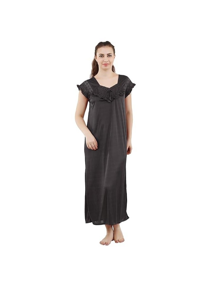 Accessorize Kingdom Women's Satin Solid Maxi (Size - Free Size) (Nightwear Set Pack of 2)  - Image 2