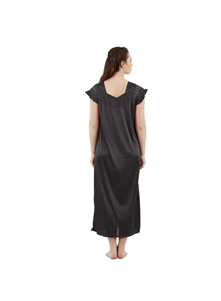 Accessorize Kingdom Women's Satin Solid Maxi (Size - Free Size) (Nightwear Set Pack of 2)  - Image 3