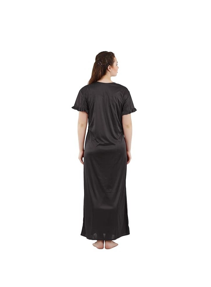 Accessorize Kingdom Women's Satin Solid Maxi (Size - Free Size) (Nightwear Set Pack of 2)  - Image 5